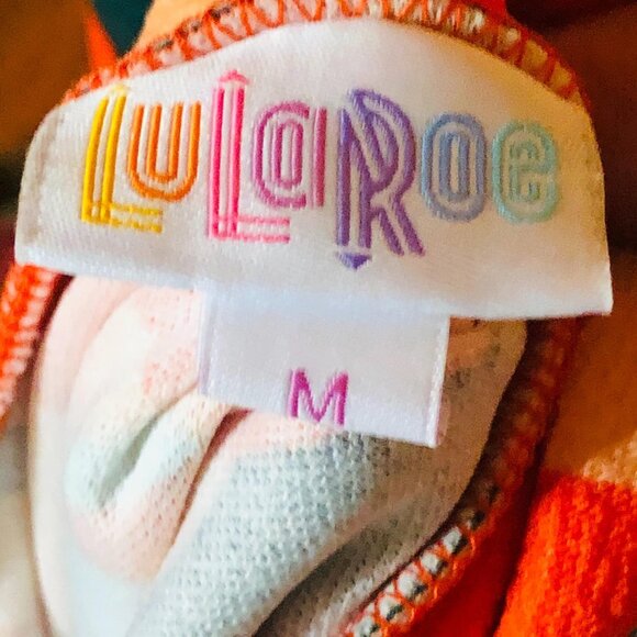 LulaRoe classic skirt pencil geometric black orange stretch medium READ NEW - Picture 5 of 6